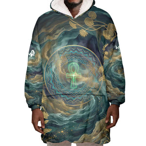 Egyptian Hapi Wearable Blanket Hoodie God of the Nile Ankh Symbol Lotus Flowers and Sacred River Energy