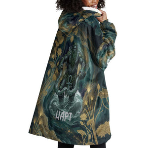 Egyptian Hapi Wearable Blanket Hoodie God of the Nile Ankh Symbol Lotus Flowers and Sacred River Energy
