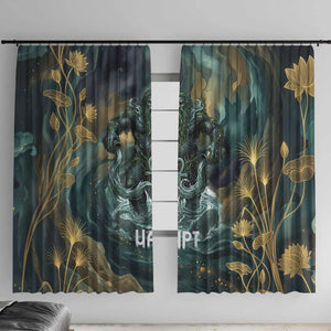 Egyptian Hapi Window Curtain God of the Nile Ankh Symbol Lotus Flowers and Sacred River Energy