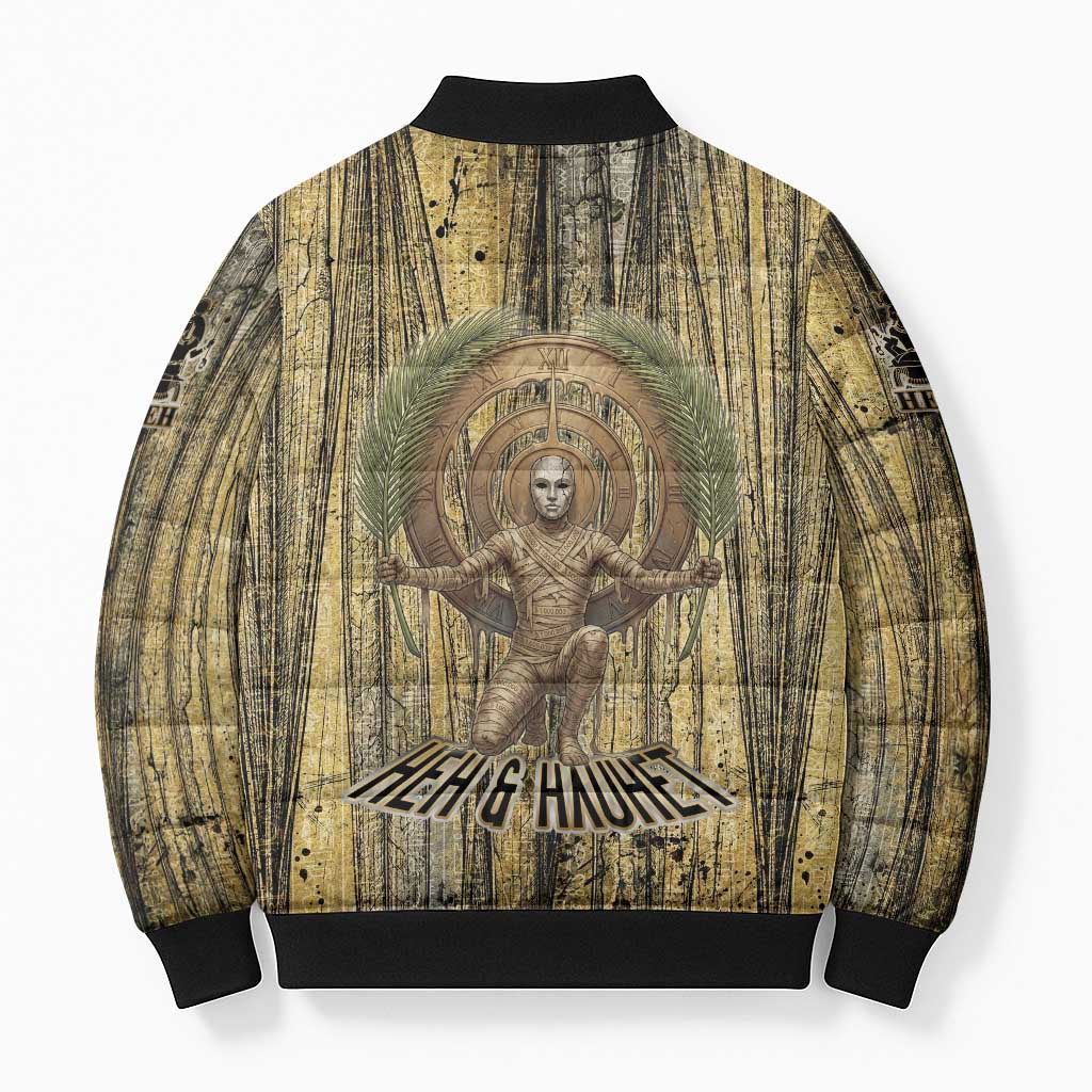 Heh and Hauhet Egyptian Bomber Puffer Jacket Timeless Gods Design Infinity Serpent and Divine Balance Ancient