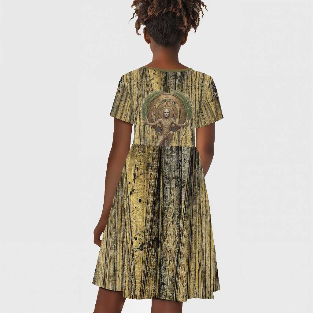Heh and Hauhet Egyptian Kid Short Sleeve Dress Timeless Gods Design Infinity Serpent and Divine Balance Ancient