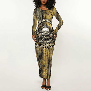 Heh and Hauhet Egyptian Long Sleeve Bodycon Dress Timeless Gods Design Infinity Serpent and Divine Balance Ancient