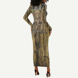 Heh and Hauhet Egyptian Long Sleeve Bodycon Dress Timeless Gods Design Infinity Serpent and Divine Balance Ancient