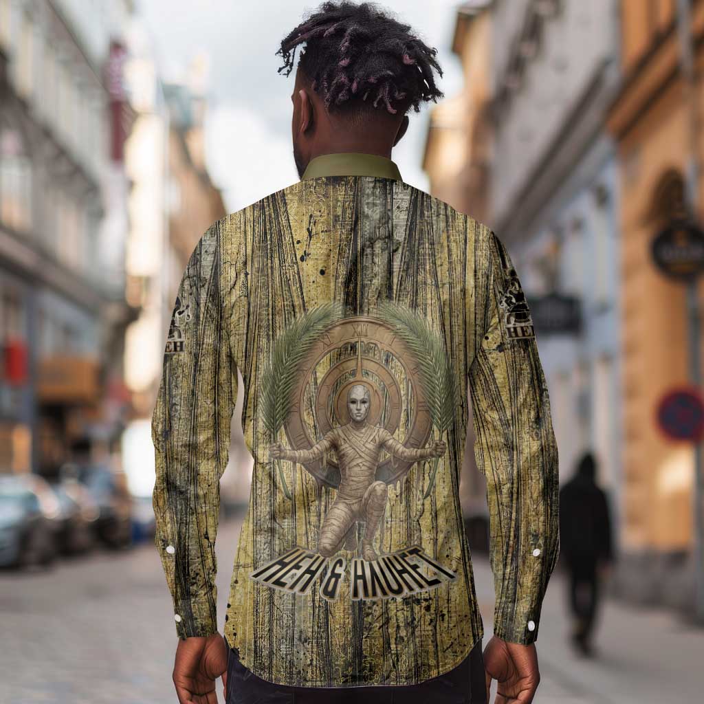 Heh and Hauhet Egyptian Long Sleeve Button Shirt Timeless Gods Design Infinity Serpent and Divine Balance Ancient