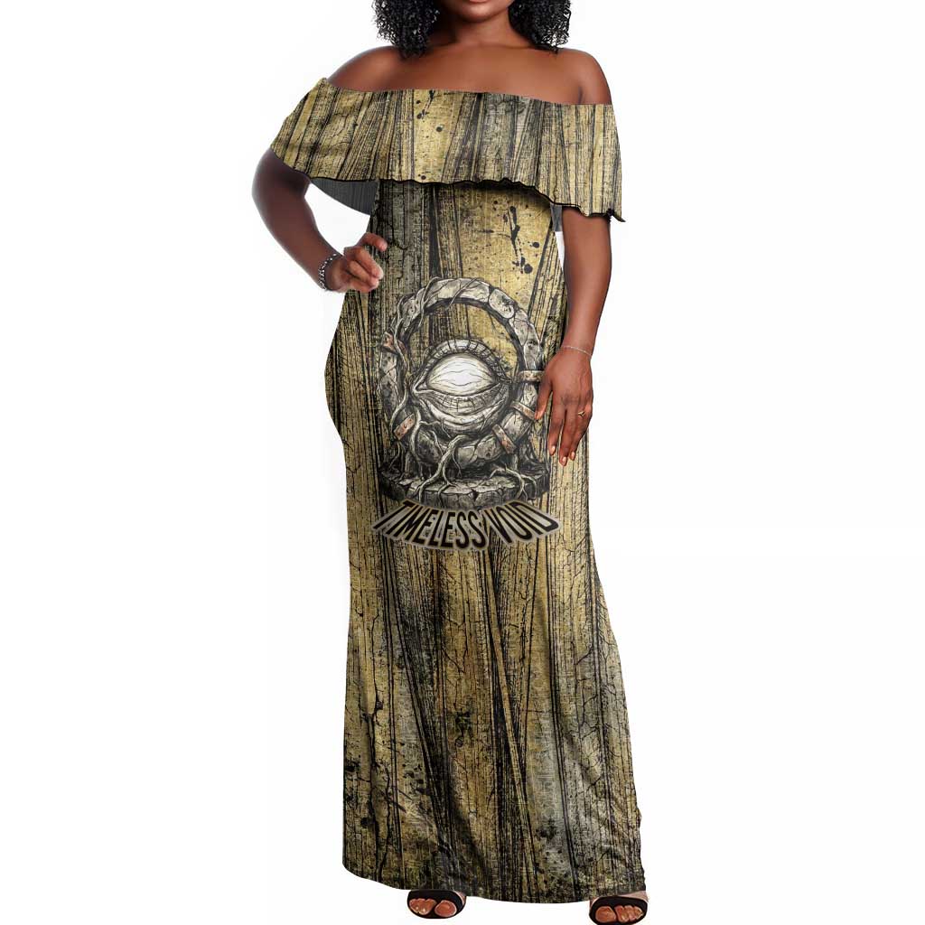 Heh and Hauhet Egyptian Off Shoulder Maxi Dress Timeless Gods Design Infinity Serpent and Divine Balance Ancient