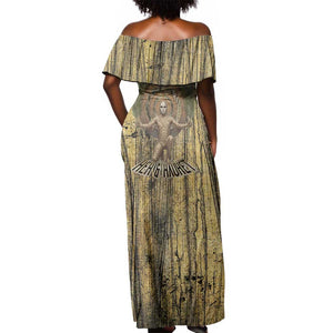 Heh and Hauhet Egyptian Off Shoulder Maxi Dress Timeless Gods Design Infinity Serpent and Divine Balance Ancient