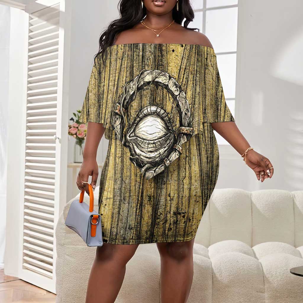 Heh and Hauhet Egyptian Off Shoulder Short Dress Timeless Gods Design Infinity Serpent and Divine Balance Ancient