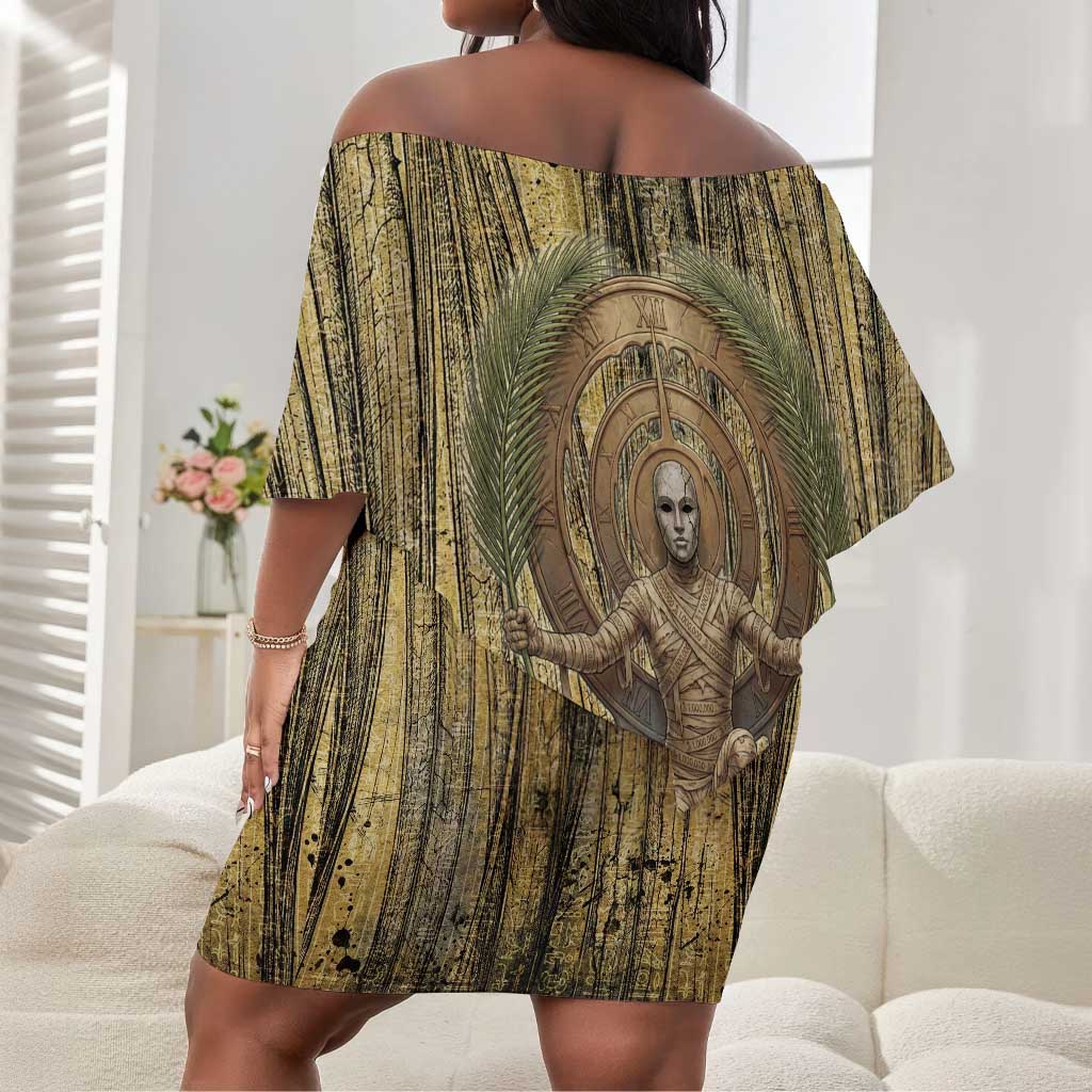 Heh and Hauhet Egyptian Off Shoulder Short Dress Timeless Gods Design Infinity Serpent and Divine Balance Ancient