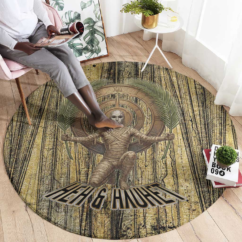 Heh and Hauhet Egyptian Round Carpet Timeless Gods Design Infinity Serpent and Divine Balance Ancient