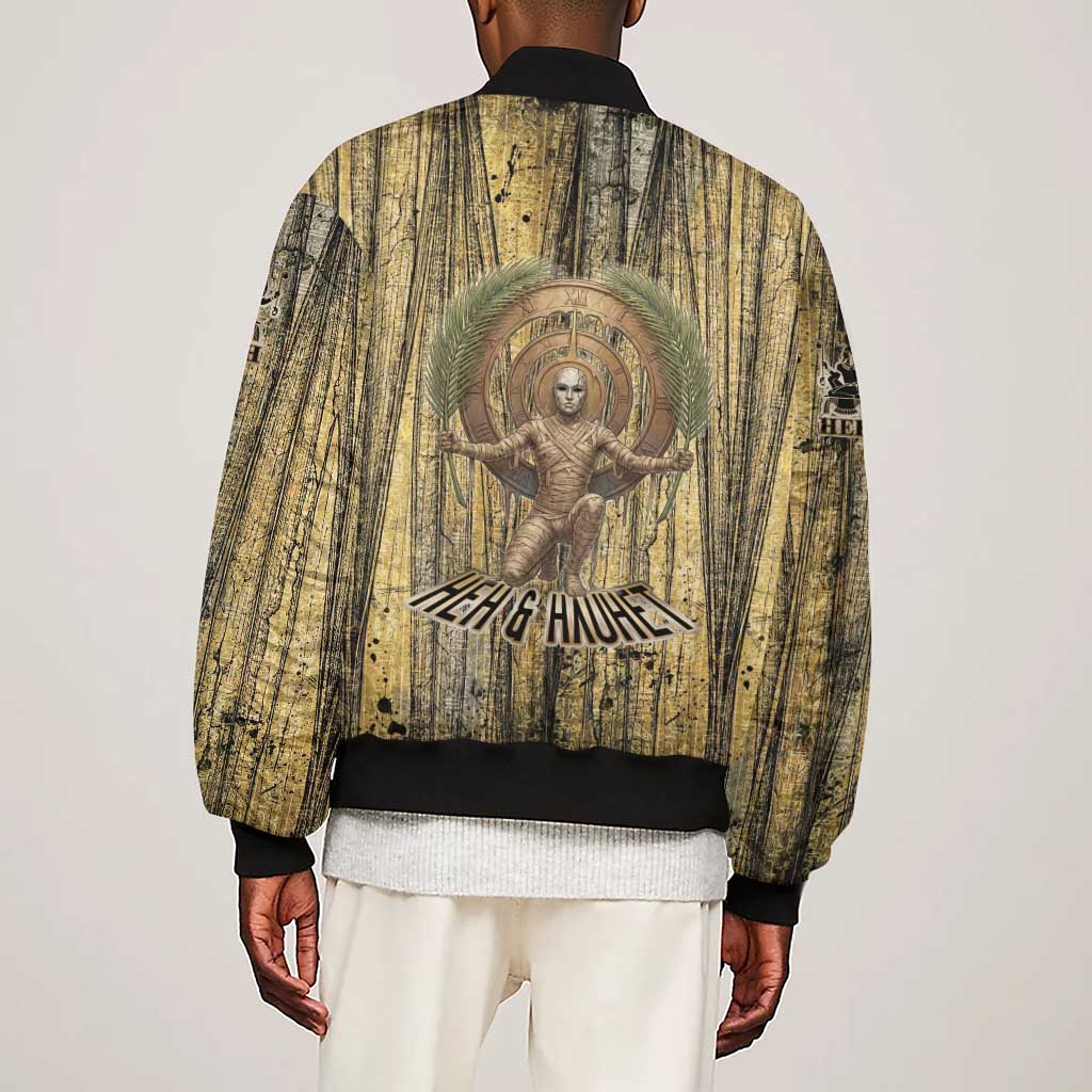 Heh and Hauhet Egyptian Sleeve Zip Bomber Jacket Timeless Gods Design Infinity Serpent and Divine Balance Ancient