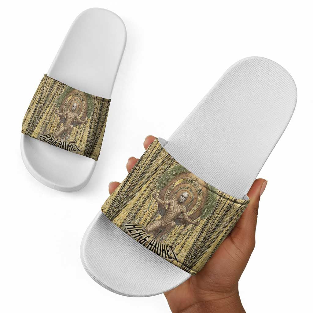 Heh and Hauhet Egyptian Slide Sandals Timeless Gods Design Infinity Serpent and Divine Balance Ancient