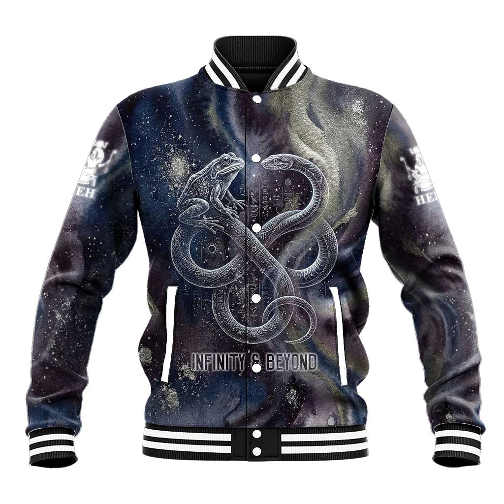 Egyptian Heh and Hauhet Baseball Jacket Serpent Duo Design Cosmic Infinity and Eternal Balance Motif
