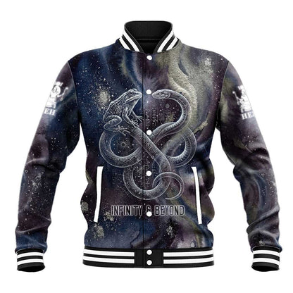 Egyptian Heh and Hauhet Baseball Jacket Serpent Duo Design Cosmic Infinity and Eternal Balance Motif