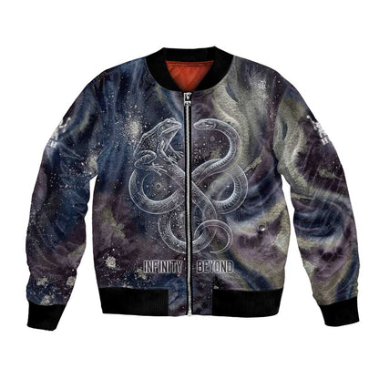 Egyptian Heh and Hauhet Bomber Jacket Serpent Duo Design Cosmic Infinity and Eternal Balance Motif