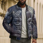 Egyptian Heh and Hauhet Bomber Puffer Jacket Serpent Duo Design Cosmic Infinity and Eternal Balance Motif
