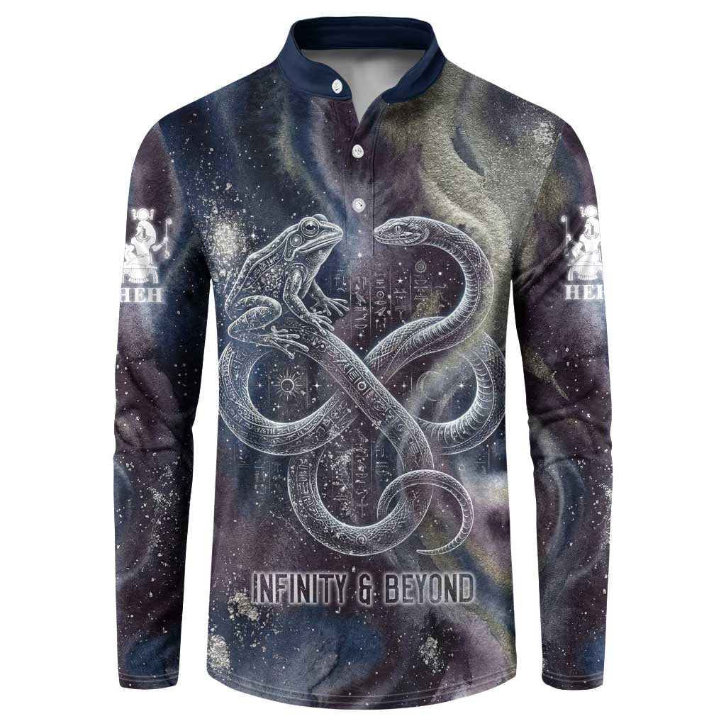 Egyptian Heh and Hauhet Button Sweatshirt Serpent Duo Design Cosmic Infinity and Eternal Balance Motif