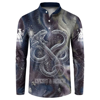 Egyptian Heh and Hauhet Button Sweatshirt Serpent Duo Design Cosmic Infinity and Eternal Balance Motif