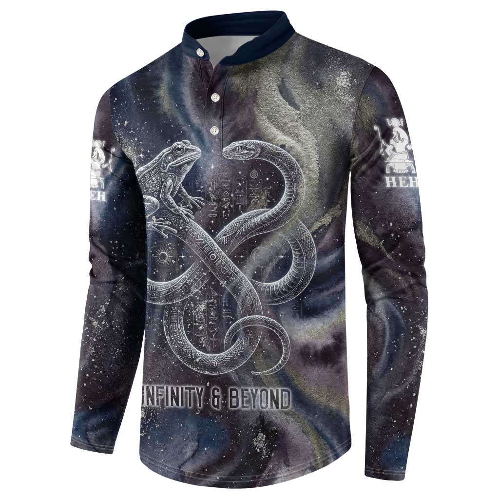 Egyptian Heh and Hauhet Button Sweatshirt Serpent Duo Design Cosmic Infinity and Eternal Balance Motif