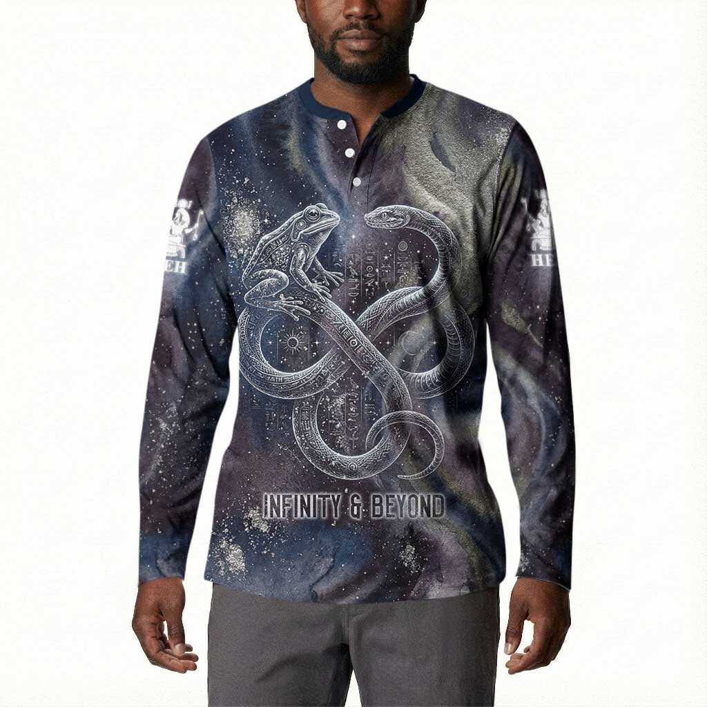 Egyptian Heh and Hauhet Button Sweatshirt Serpent Duo Design Cosmic Infinity and Eternal Balance Motif