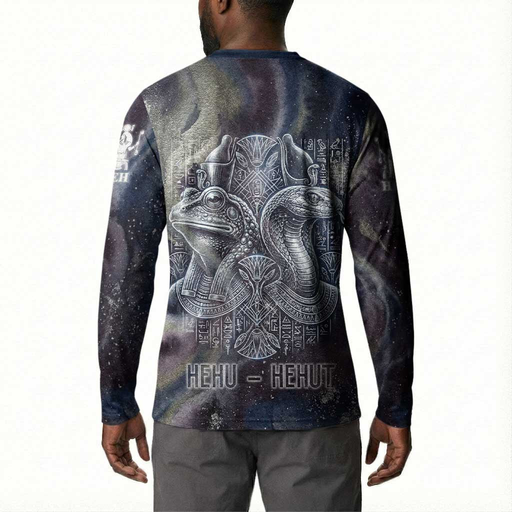 Egyptian Heh and Hauhet Button Sweatshirt Serpent Duo Design Cosmic Infinity and Eternal Balance Motif