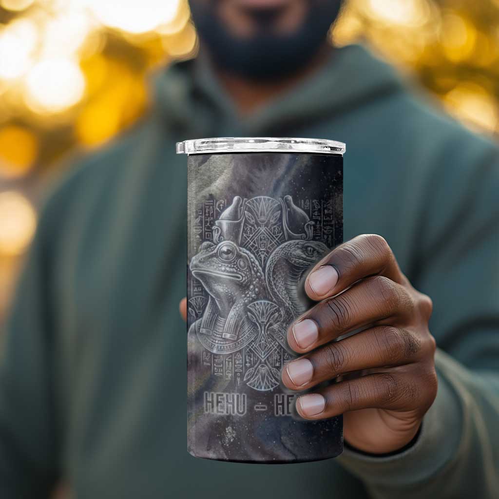 Egyptian Heh and Hauhet 4 in 1 Can Cooler Tumbler Serpent Duo Design Cosmic Infinity and Eternal Balance Motif