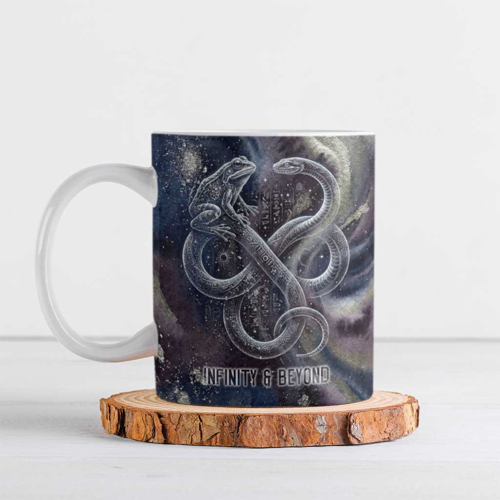 Egyptian Heh and Hauhet Ceramic Mug Serpent Duo Design Cosmic Infinity and Eternal Balance Motif