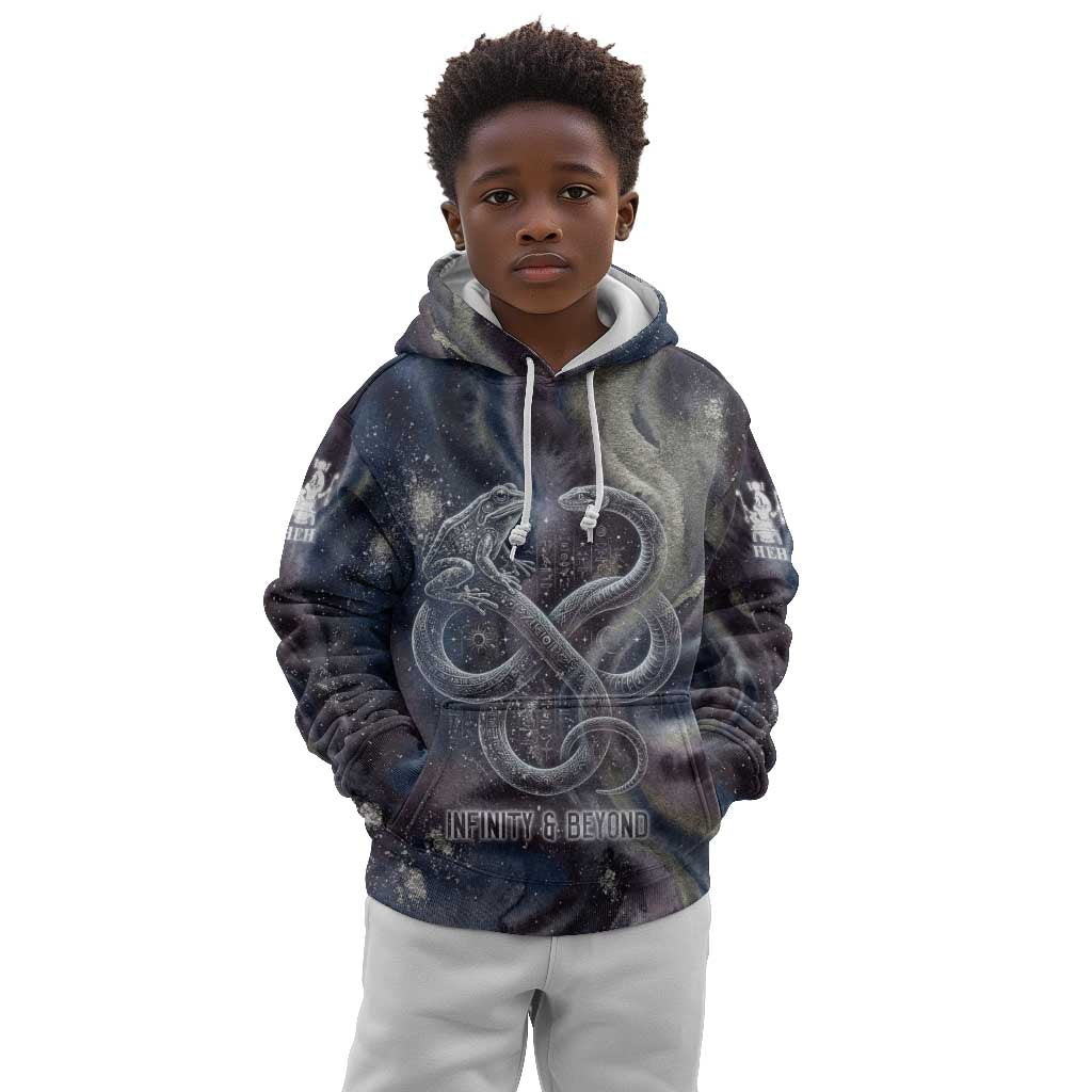 Egyptian Heh and Hauhet Kid Hoodie Serpent Duo Design Cosmic Infinity and Eternal Balance Motif