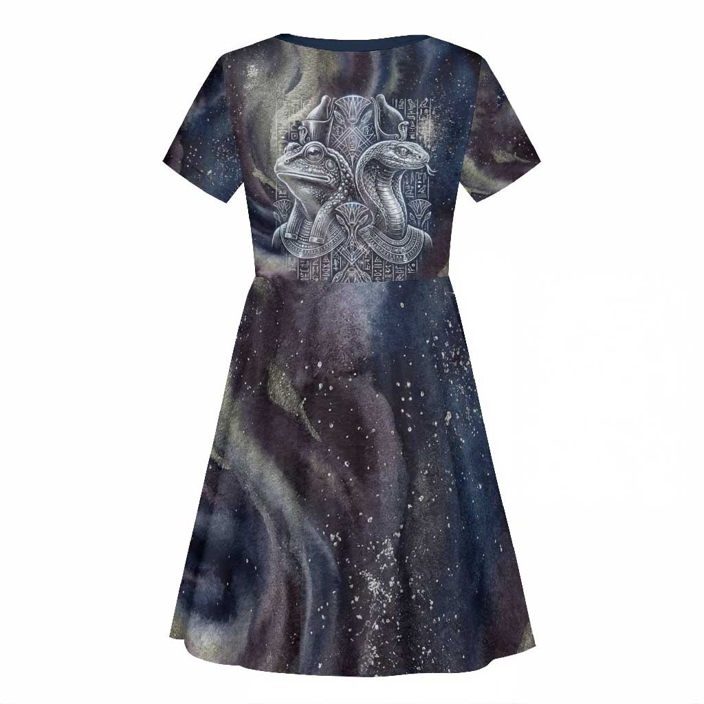 Egyptian Heh and Hauhet Kid Short Sleeve Dress Serpent Duo Design Cosmic Infinity and Eternal Balance Motif