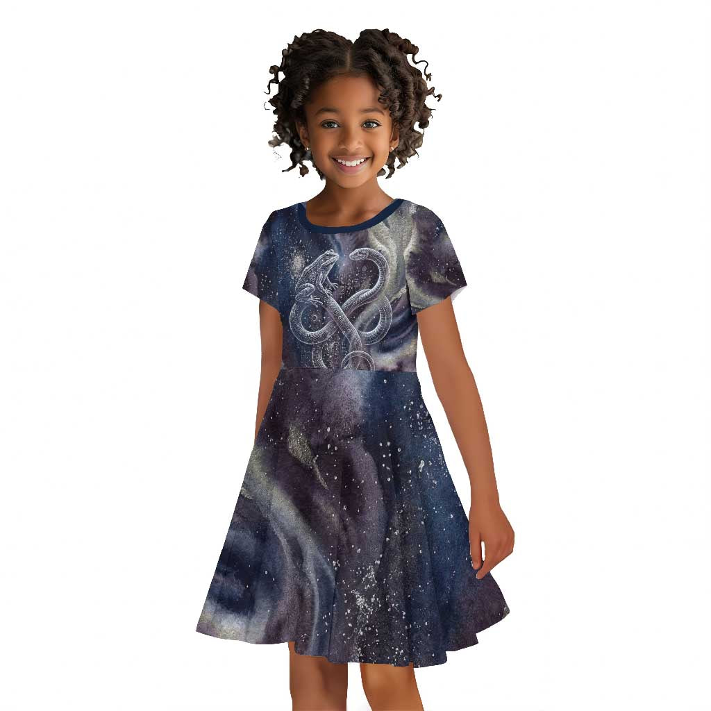 Egyptian Heh and Hauhet Kid Short Sleeve Dress Serpent Duo Design Cosmic Infinity and Eternal Balance Motif