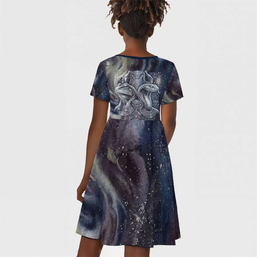 Egyptian Heh and Hauhet Kid Short Sleeve Dress Serpent Duo Design Cosmic Infinity and Eternal Balance Motif