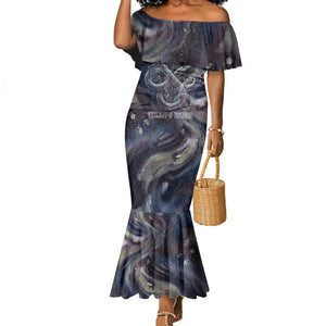 Egyptian Heh and Hauhet Mermaid Dress Serpent Duo Design Cosmic Infinity and Eternal Balance Motif