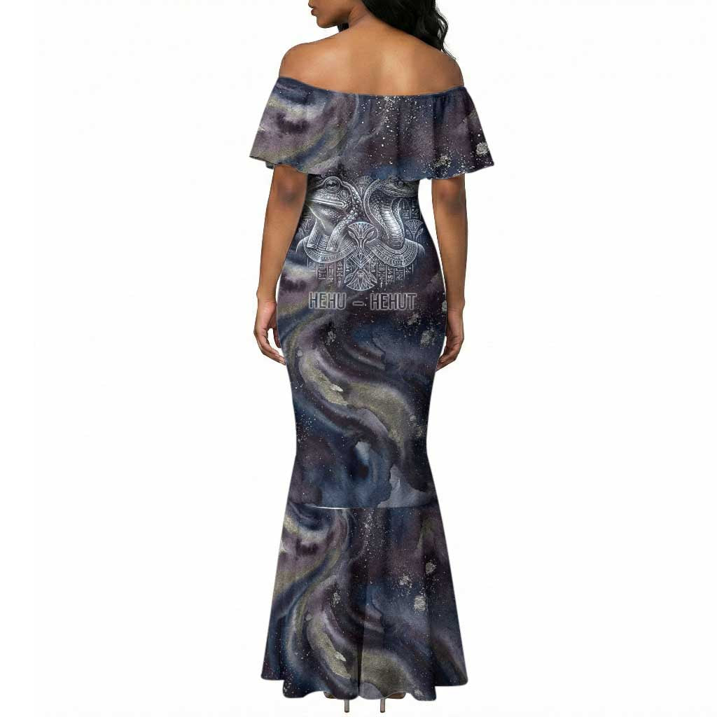 Egyptian Heh and Hauhet Mermaid Dress Serpent Duo Design Cosmic Infinity and Eternal Balance Motif