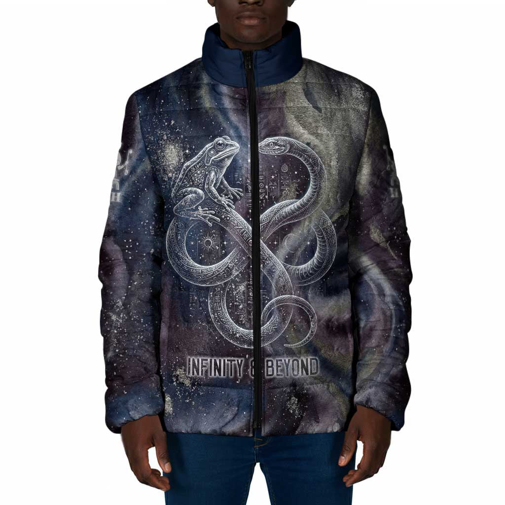 Egyptian Heh and Hauhet Padded Jacket Serpent Duo Design Cosmic Infinity and Eternal Balance Motif