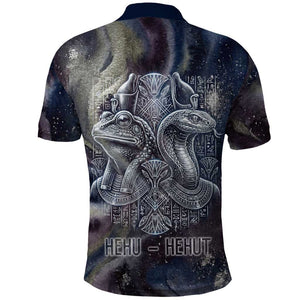 Egyptian Heh and Hauhet Polo Shirt Serpent Duo Design Cosmic Infinity and Eternal Balance Motif