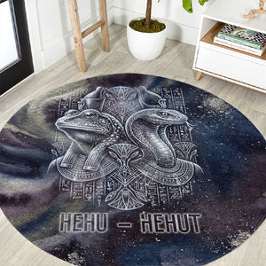 Egyptian Heh and Hauhet Round Carpet Serpent Duo Design Cosmic Infinity and Eternal Balance Motif