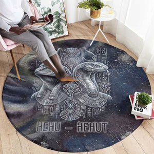 Egyptian Heh and Hauhet Round Carpet Serpent Duo Design Cosmic Infinity and Eternal Balance Motif