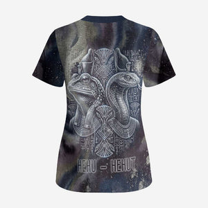 Egyptian Heh and Hauhet Scrub Top Serpent Duo Design Cosmic Infinity and Eternal Balance Motif