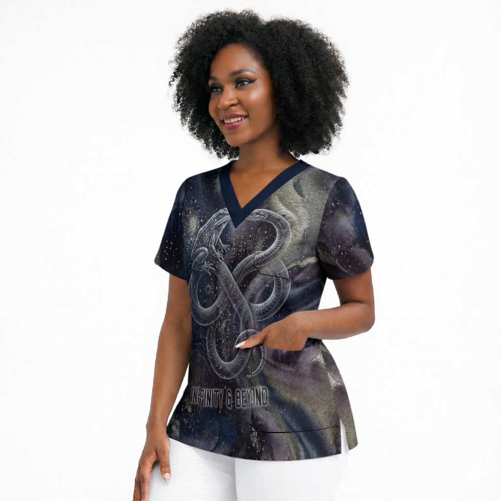 Egyptian Heh and Hauhet Scrub Top Serpent Duo Design Cosmic Infinity and Eternal Balance Motif