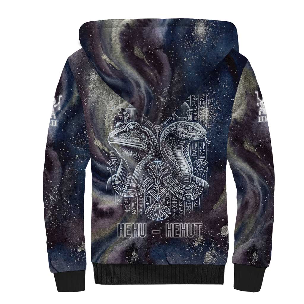 Egyptian Heh and Hauhet Sherpa Hoodie Serpent Duo Design Cosmic Infinity and Eternal Balance Motif
