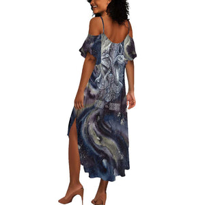 Egyptian Heh and Hauhet Summer Maxi Dress Serpent Duo Design Cosmic Infinity and Eternal Balance Motif