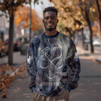 Egyptian Heh and Hauhet Sweatshirt Serpent Duo Design Cosmic Infinity and Eternal Balance Motif