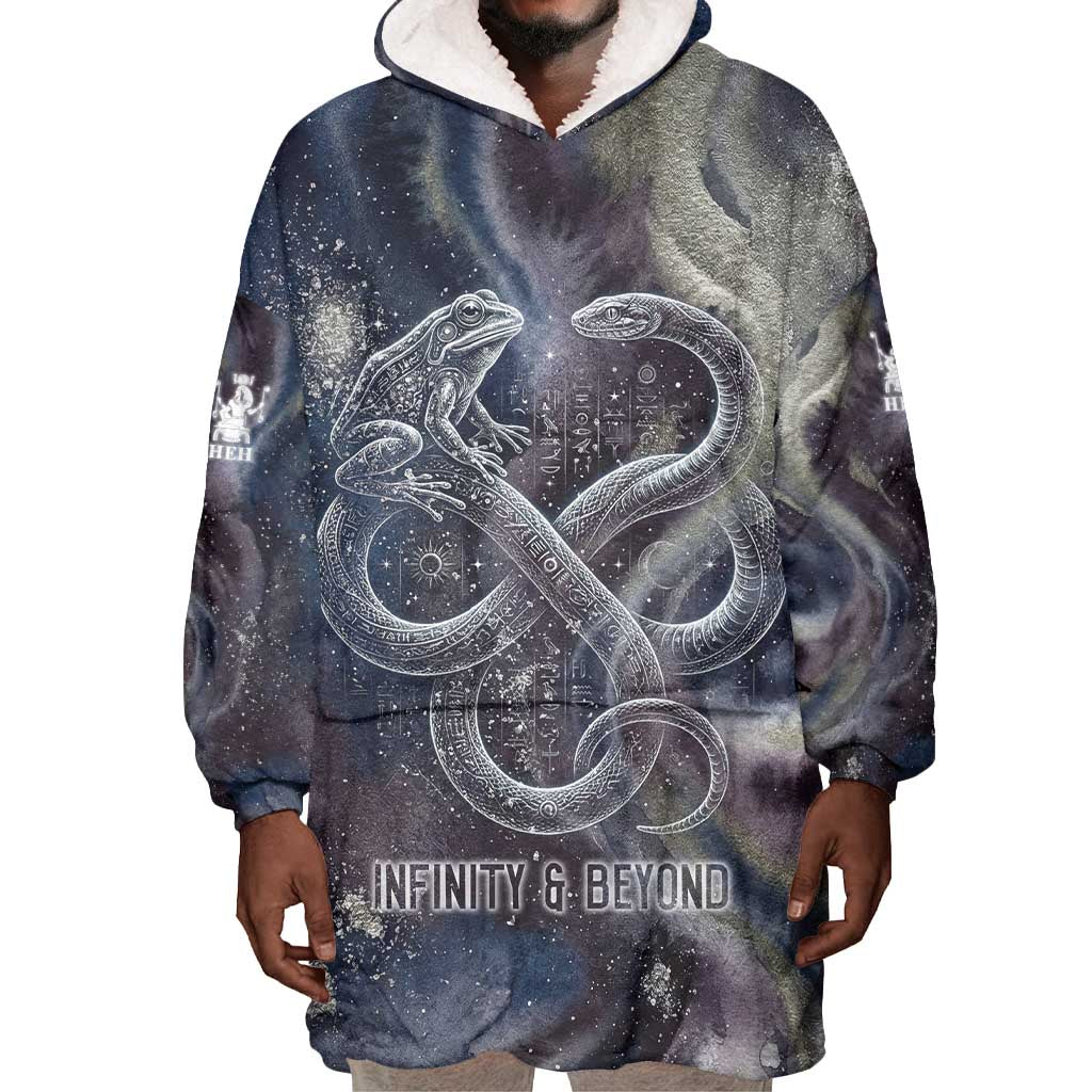 Egyptian Heh and Hauhet Wearable Blanket Hoodie Serpent Duo Design Cosmic Infinity and Eternal Balance Motif