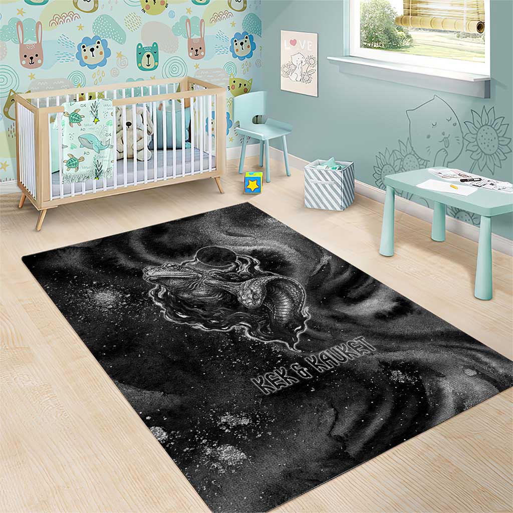 Kek and Kauket Egyptian Area Rug Primordial Darkness Design Cosmic Frogs and Serpents
