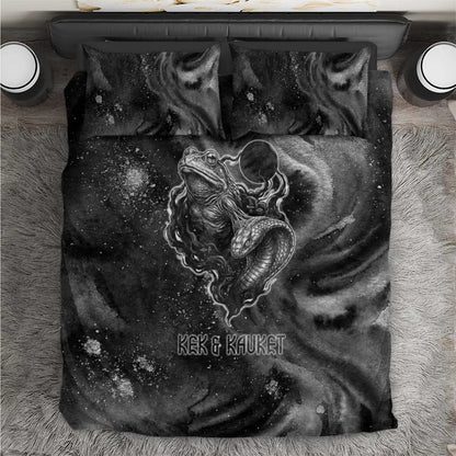 Kek and Kauket Egyptian Bedding Set Primordial Darkness Design Cosmic Frogs and Serpents