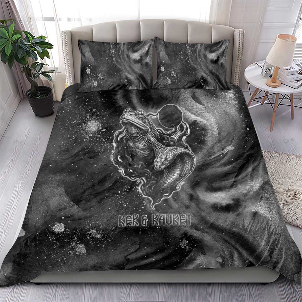 Kek and Kauket Egyptian Bedding Set Primordial Darkness Design Cosmic Frogs and Serpents