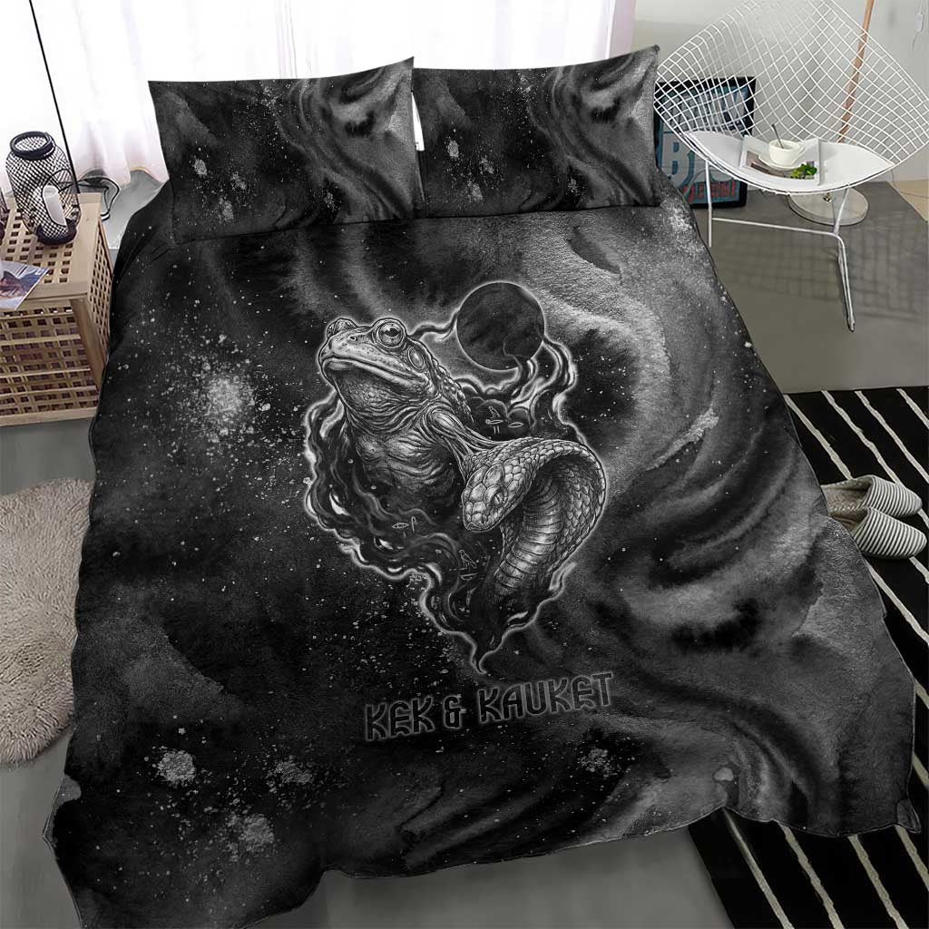 Kek and Kauket Egyptian Bedding Set Primordial Darkness Design Cosmic Frogs and Serpents