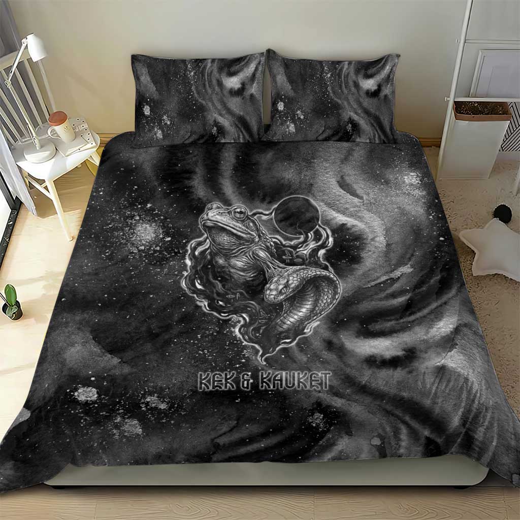 Kek and Kauket Egyptian Bedding Set Primordial Darkness Design Cosmic Frogs and Serpents