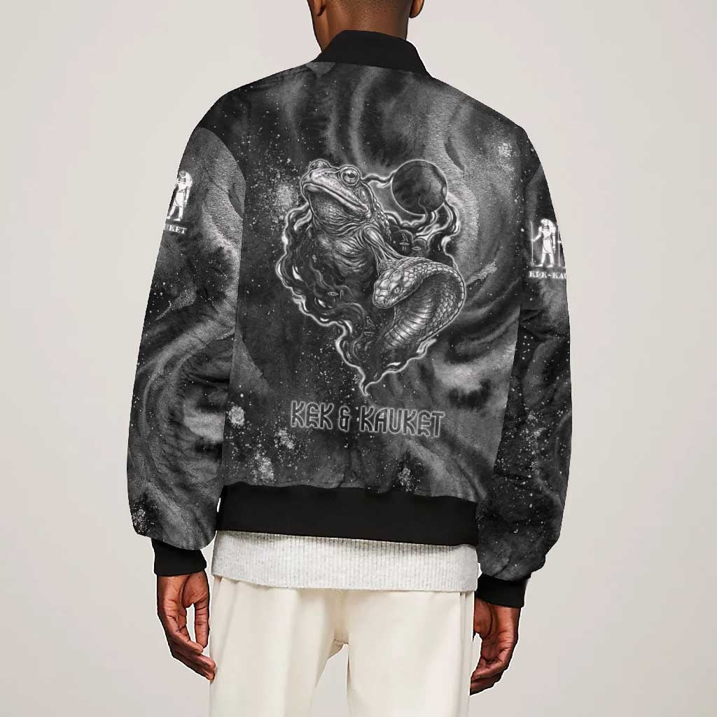 Kek and Kauket Egyptian Bomber Jacket Primordial Darkness Design Cosmic Frogs and Serpents