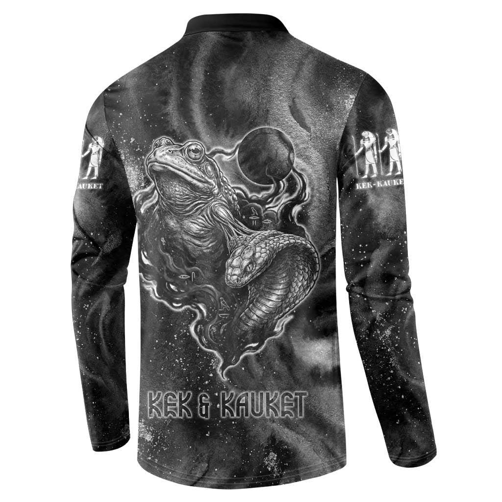 Kek and Kauket Egyptian Button Sweatshirt Primordial Darkness Design Cosmic Frogs and Serpents