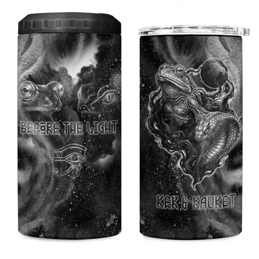 Kek and Kauket Egyptian 4 in 1 Can Cooler Tumbler Primordial Darkness Design Cosmic Frogs and Serpents